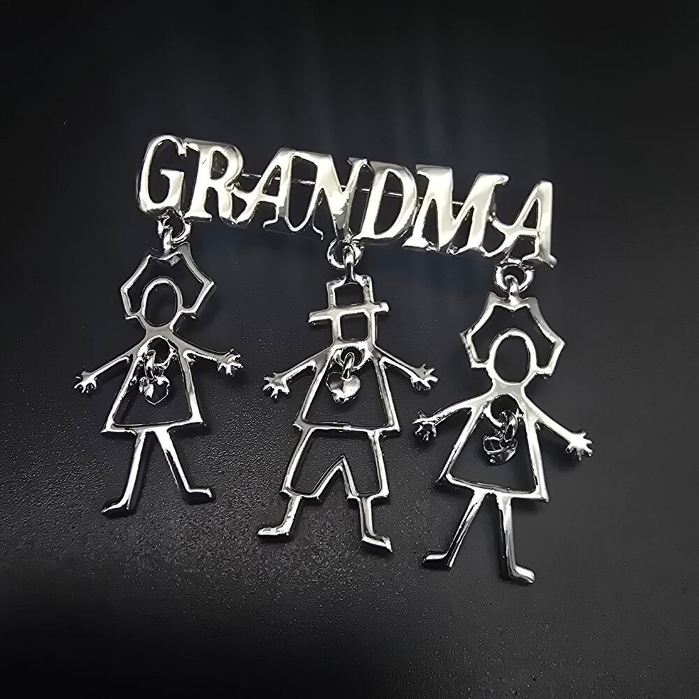 Danecraft Grandmother's Charm Brooch Silver Tone Mother's Day